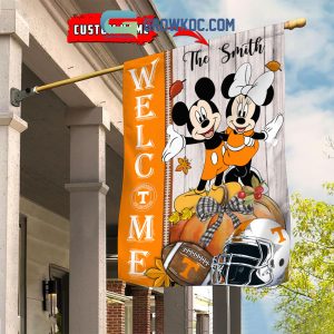 Tennessee Volunteers NCAA Disney Mickey Minnie Welcome Fall Pumpkin Personalized House Garden Flag