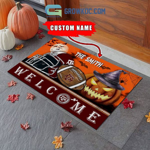 Texas A_M Aggies NCAA Football Welcome Halloween Personalized Doormat