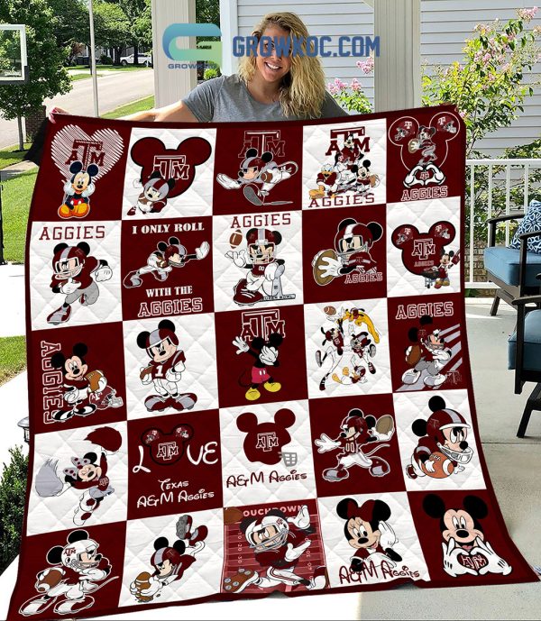 Texas A_M Aggies NCAA Mickey Disney Fleece Blanket Quilt