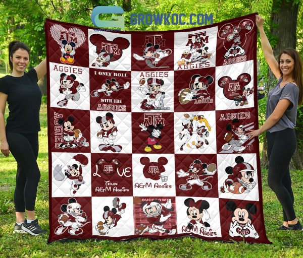 Texas A_M Aggies NCAA Mickey Disney Fleece Blanket Quilt