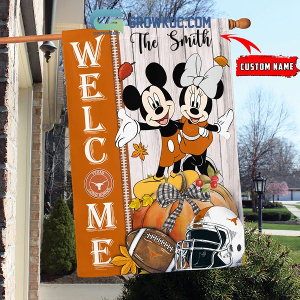 Texas Longhorns NCAA Disney Mickey Minnie Welcome Fall Pumpkin Personalized House Garden Flag