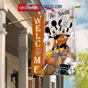 Texas Longhorns NCAA Disney Mickey Minnie Welcome Fall Pumpkin Personalized House Garden Flag