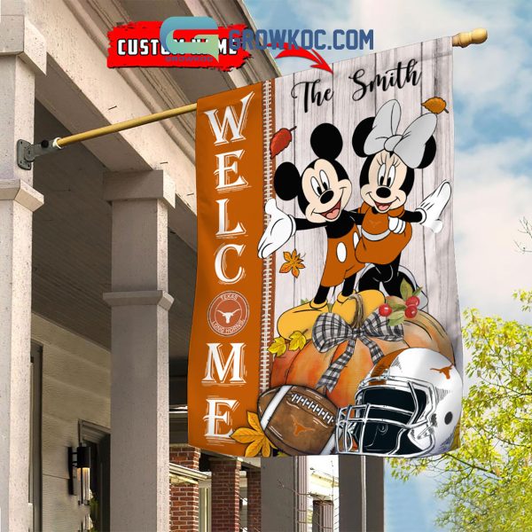 Texas Longhorns NCAA Disney Mickey Minnie Welcome Fall Pumpkin Personalized House Garden Flag