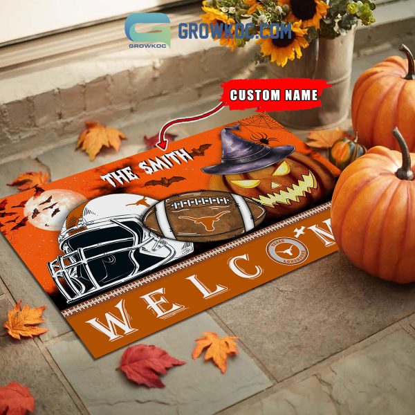 Texas Longhorns NCAA Football Welcome Halloween Personalized Doormat