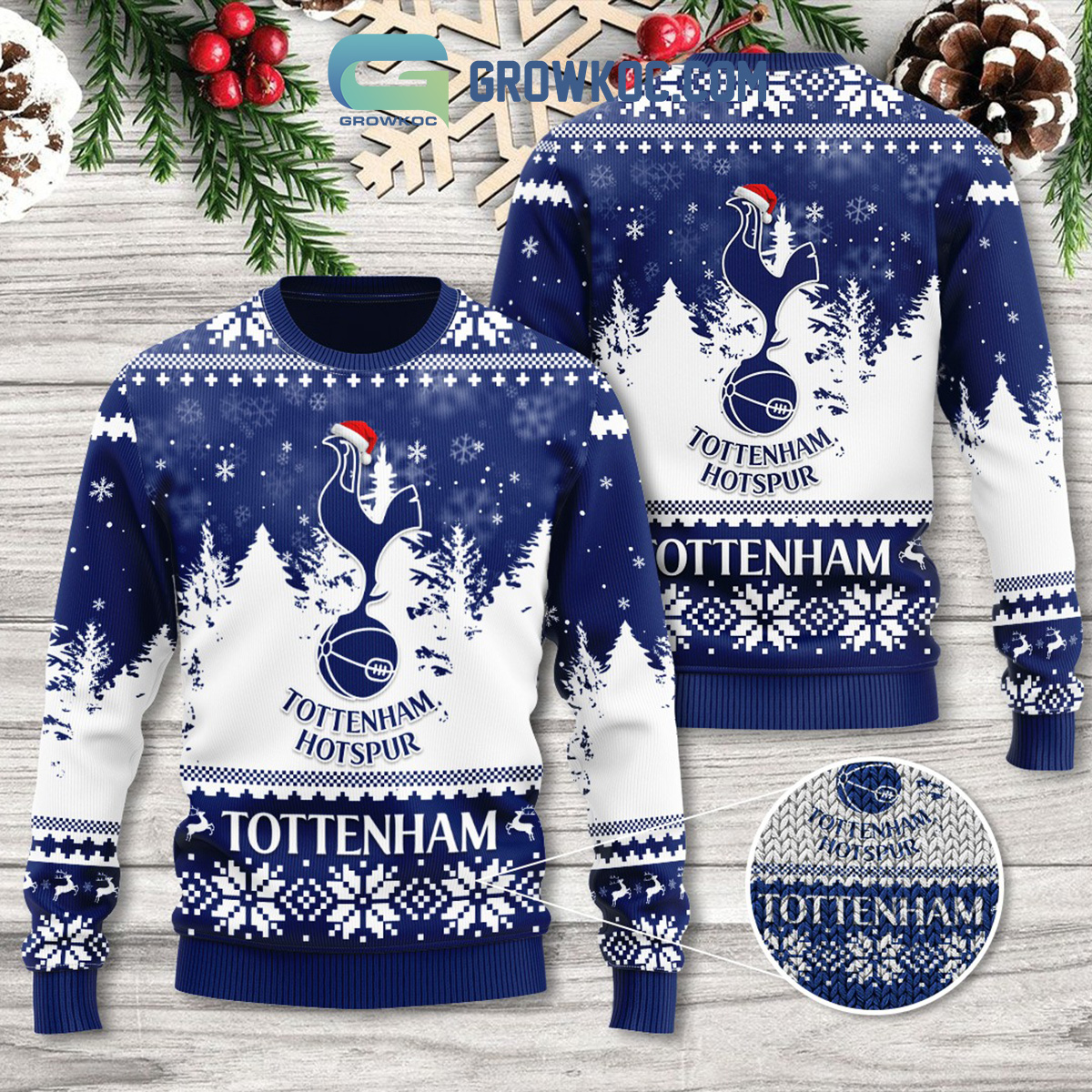 Tottenham Hotspur FC Logo Santa Hat Forest Snow Ugly Christmas