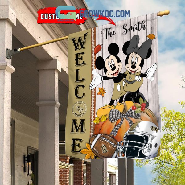 UCF Knights NCAA Disney Mickey Minnie Welcome Fall Pumpkin Personalized House Garden Flag