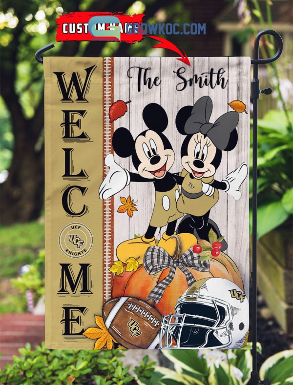 UCF Knights NCAA Disney Mickey Minnie Welcome Fall Pumpkin Personalized House Garden Flag