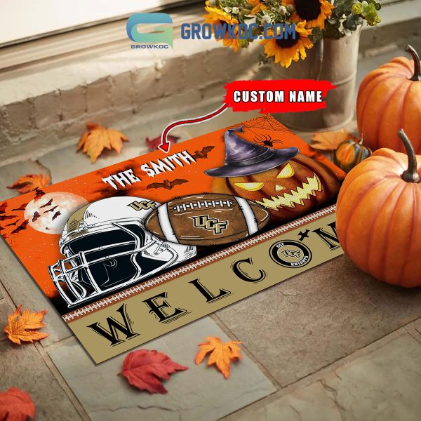 UCF Knights NCAA Football Welcome Halloween Personalized Doormat