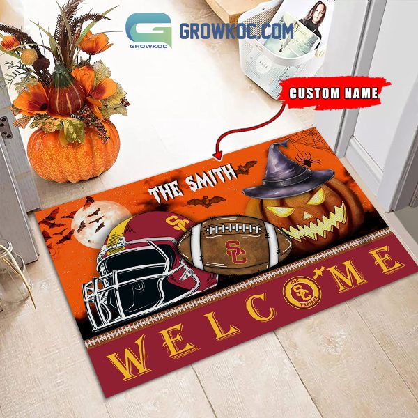 USC Trojans NCAA Football Welcome Halloween Personalized Doormat