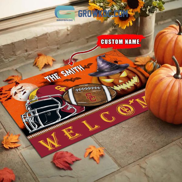 USC Trojans NCAA Football Welcome Halloween Personalized Doormat