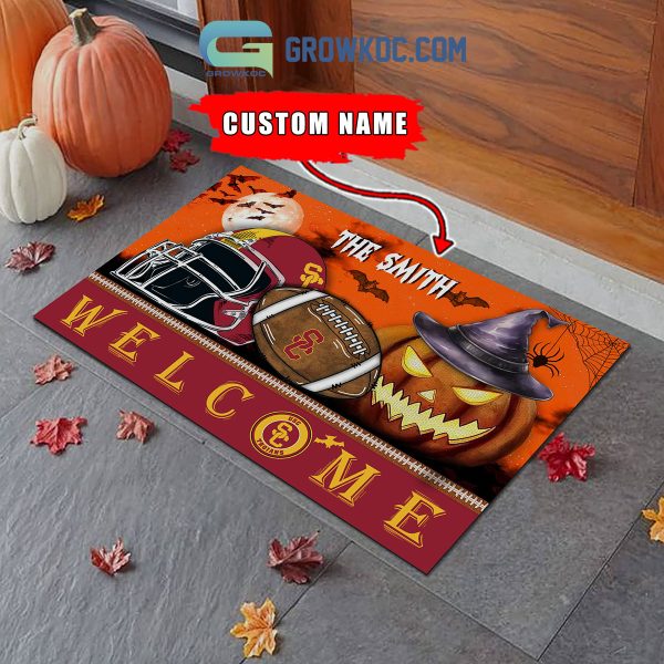 USC Trojans NCAA Football Welcome Halloween Personalized Doormat