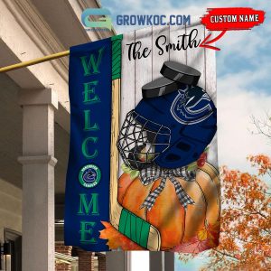 Vancouver Canucks NHL Welcome Fall Pumpkin Personalized House Garden Flag