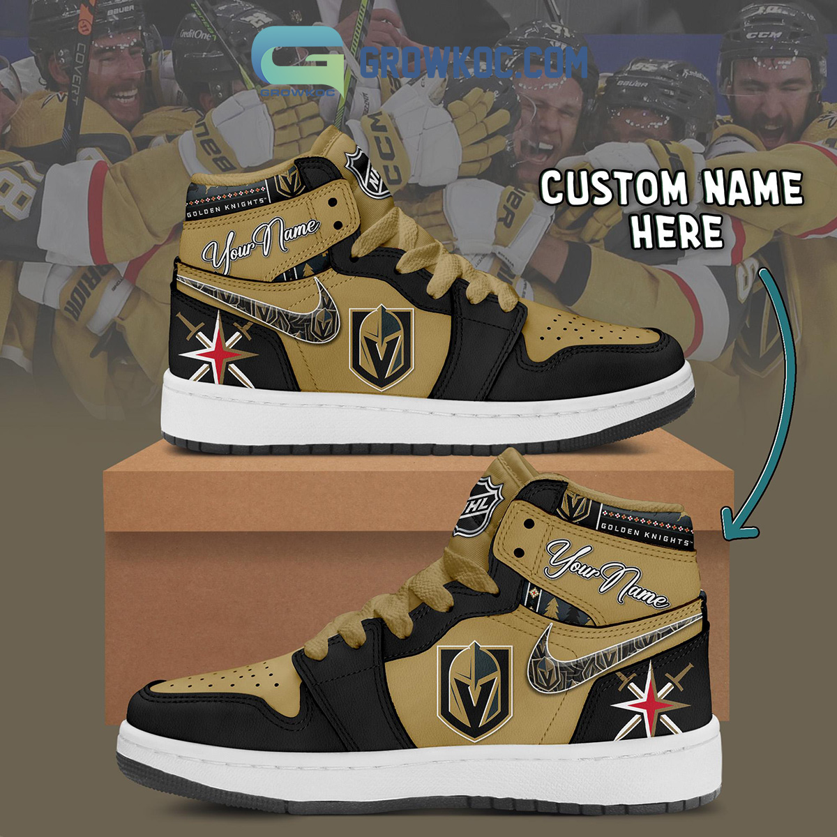 Custom Name Vegas Golden Knights Air Jordan 13 Sneaker Shoes