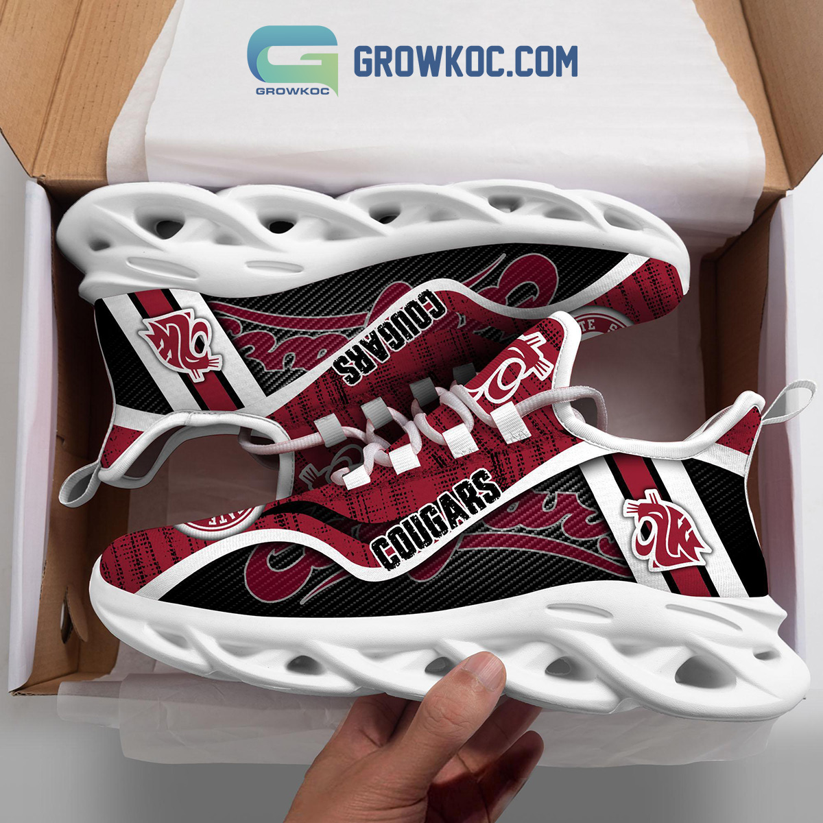 Washington State Cougars NCAA Clunky Sneakers Max Soul Shoes - Growkoc