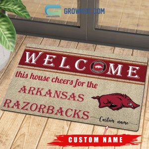 Welcome This House Cheers For The Arkansas Razorbacks NCAA Personalized Doormat