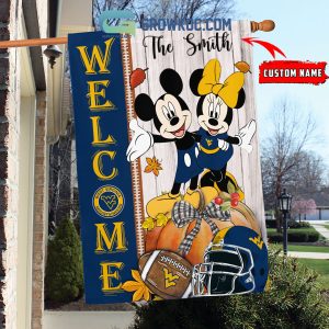 West Virginia Mountaineers NCAA Disney Mickey Minnie Welcome Fall Pumpkin Personalized House Garden Flag