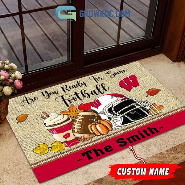 Wisconsin Badgers NCAA Fall Pumpkin Are You Ready For Some Football Personalized Doormat