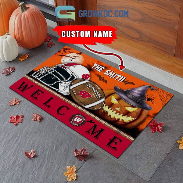 Wisconsin Badgers NCAA Football Welcome Halloween Personalized Doormat