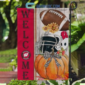 Wisconsin Badgers NCAA Welcome Fall Pumpkin House Garden Flag
