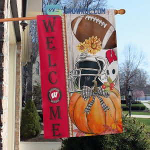 Wisconsin Badgers NCAA Welcome Fall Pumpkin House Garden Flag
