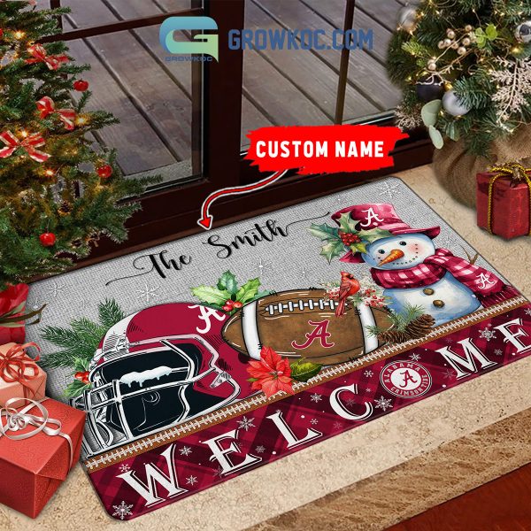 Alabama Crimson Tide Snowman Welcome Christmas Football Personalized Doormat