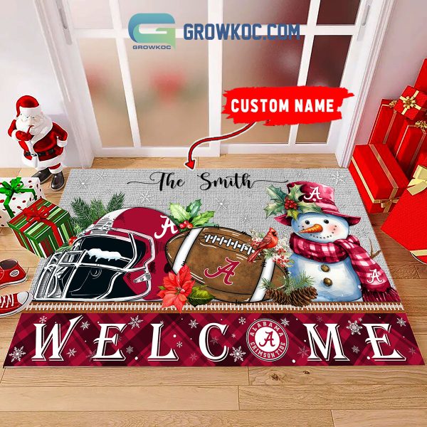 Alabama Crimson Tide Snowman Welcome Christmas Football Personalized Doormat