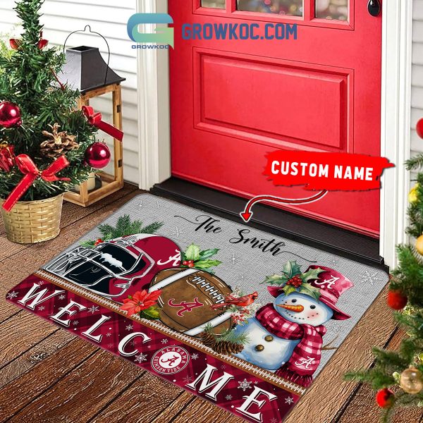 Alabama Crimson Tide Snowman Welcome Christmas Football Personalized Doormat