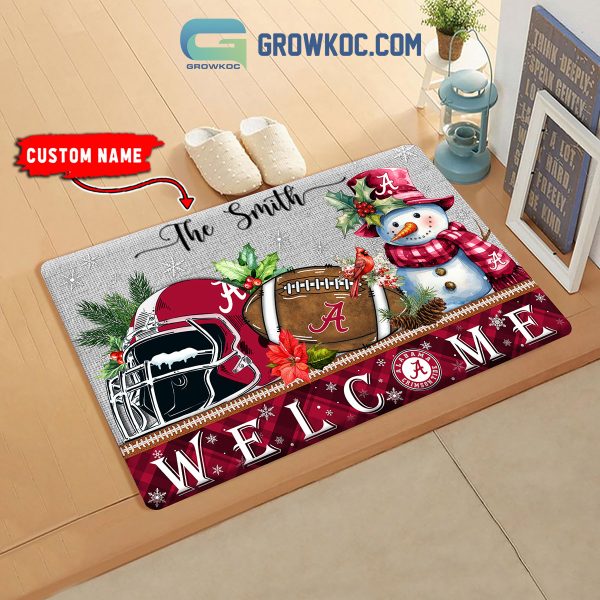 Alabama Crimson Tide Snowman Welcome Christmas Football Personalized Doormat