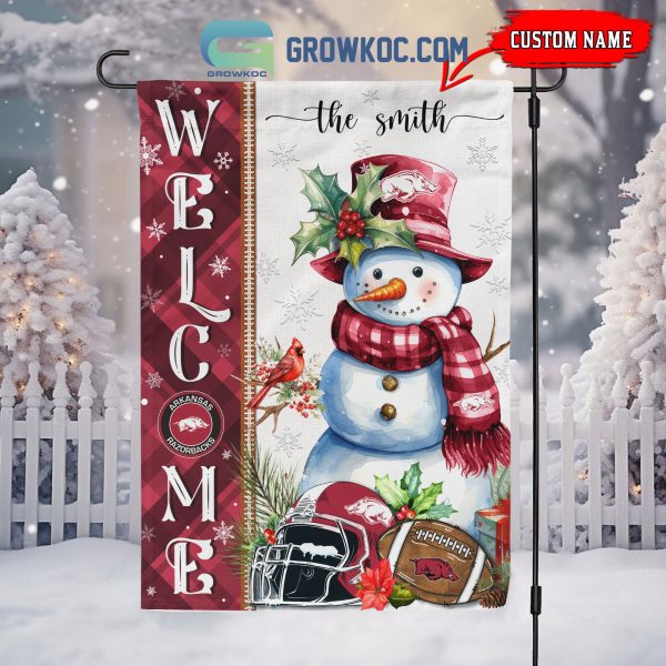 Arkansas Razorbacks Football Snowman Welcome Christmas House Garden Flag