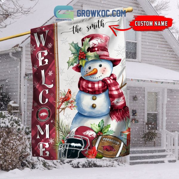 Arkansas Razorbacks Football Snowman Welcome Christmas House Garden Flag