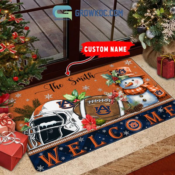 Auburn Tigers Snowman Welcome Christmas Football Personalized Doormat