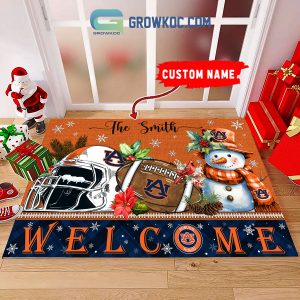 Auburn Tigers Snowman Welcome Christmas Football Personalized Doormat