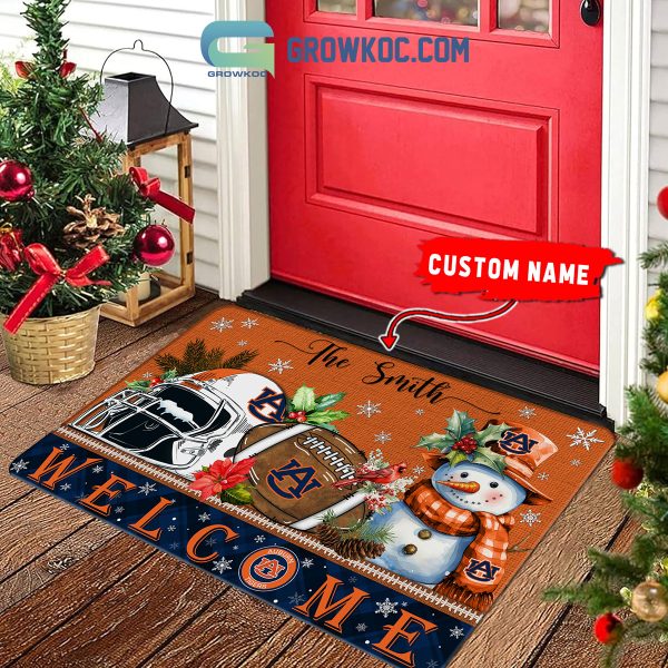 Auburn Tigers Snowman Welcome Christmas Football Personalized Doormat