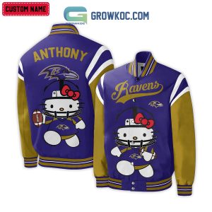 Baltimore Ravens NFL Hello Kitty Personalized Baseball Jacket