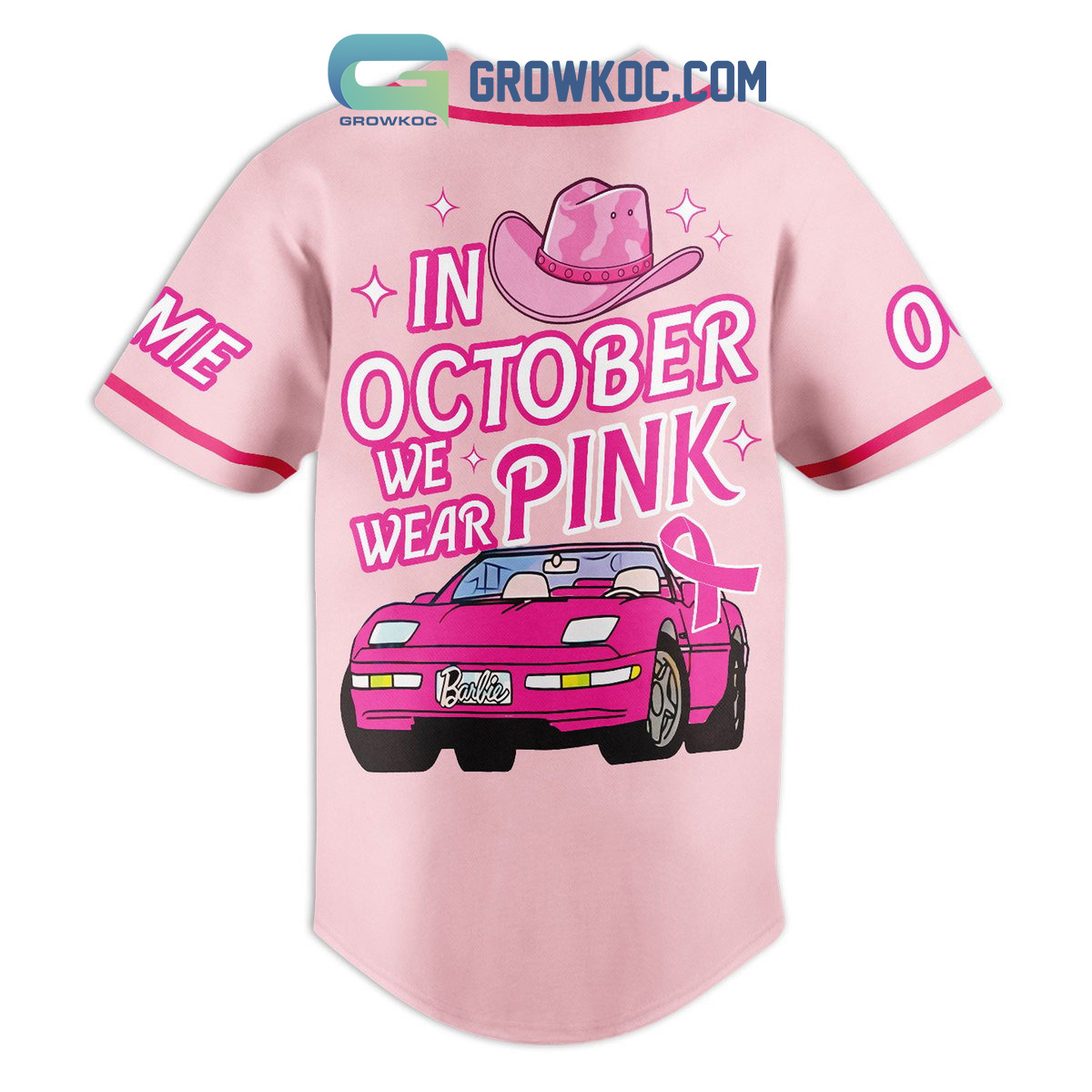 Custom Name Breast Cancer In October We Wear Pink Baseball Jersey - Lelemoon