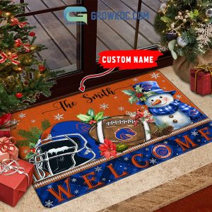 Boise State Broncos Snowman Welcome Christmas Football Personalized Doormat