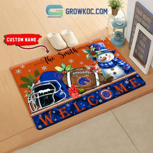 Boise State Broncos Snowman Welcome Christmas Football Personalized Doormat