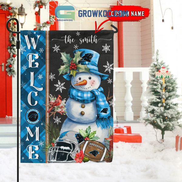 Carolina Panthers Football Snowman Welcome Christmas Personalized House Gargen Flag