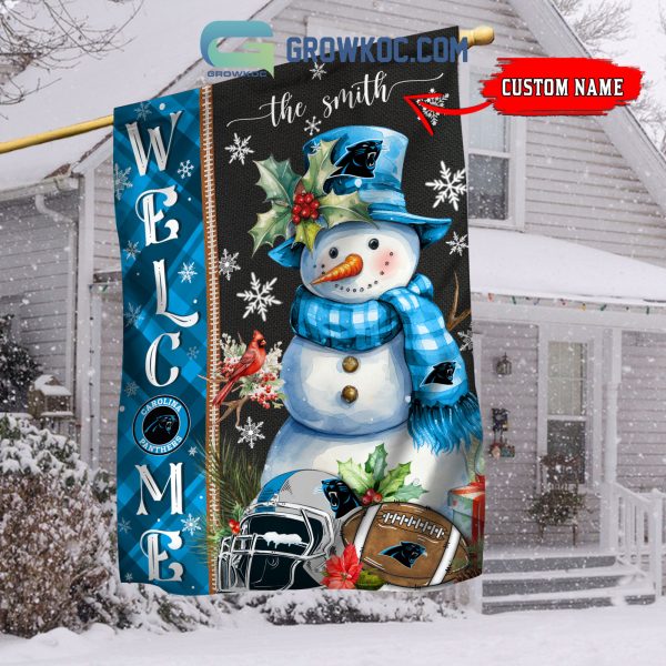 Carolina Panthers Football Snowman Welcome Christmas Personalized House Gargen Flag