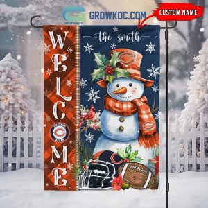 Chicago Bears Football Snowman Welcome Christmas Personalized House Gargen Flag