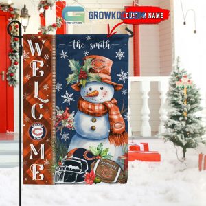 Chicago Bears Football Snowman Welcome Christmas Personalized House Gargen Flag