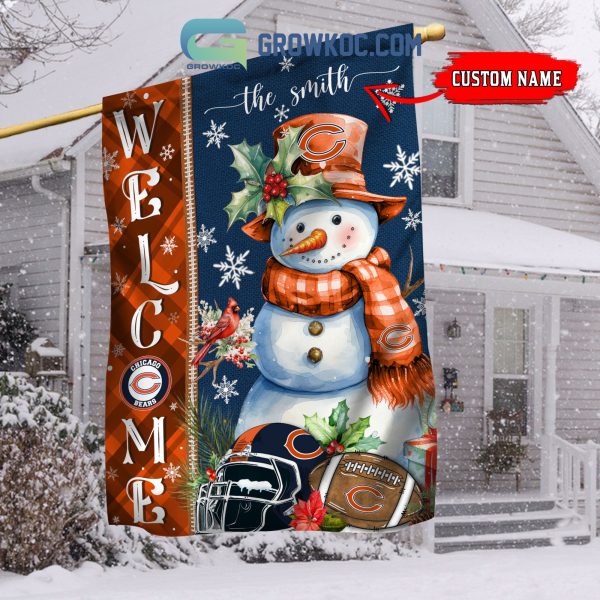 Chicago Bears Football Snowman Welcome Christmas Personalized House Gargen Flag