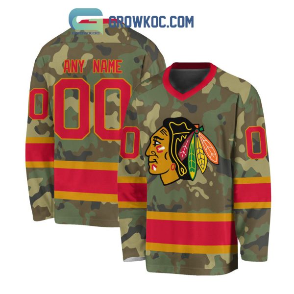 Chicago Blackhawks Special Camo Veteran Design Personalized Hockey Jersey