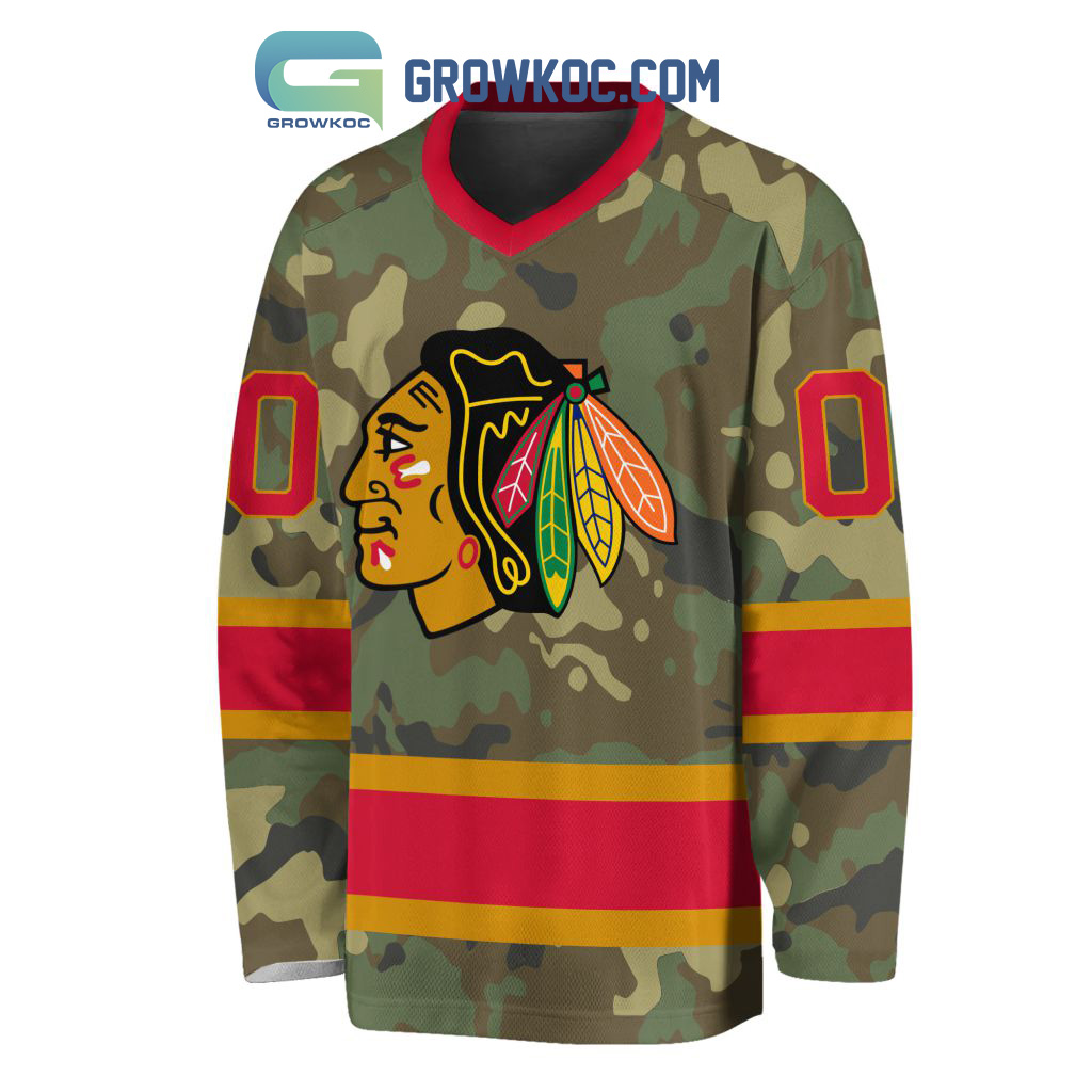 Chicago Blackhawks Special Camo Veteran Design Personalized Hockey Jersey