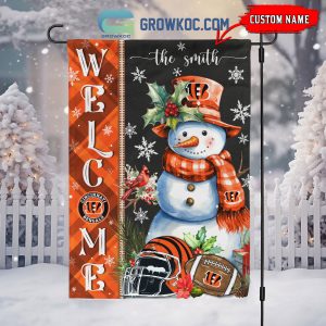 Cincinnati Bengals Football Snowman Welcome Christmas Personalized House Gargen Flag