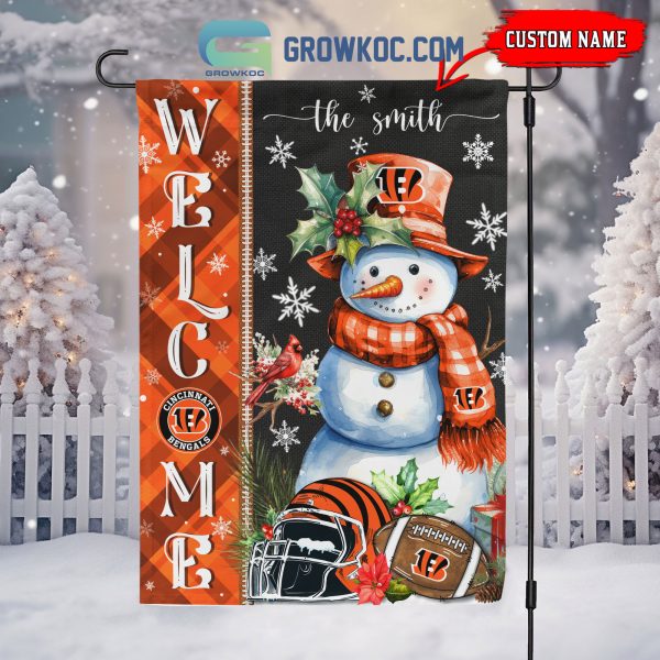 Cincinnati Bengals Football Snowman Welcome Christmas Personalized House Gargen Flag