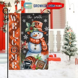 Cincinnati Bengals Football Snowman Welcome Christmas Personalized House Gargen Flag