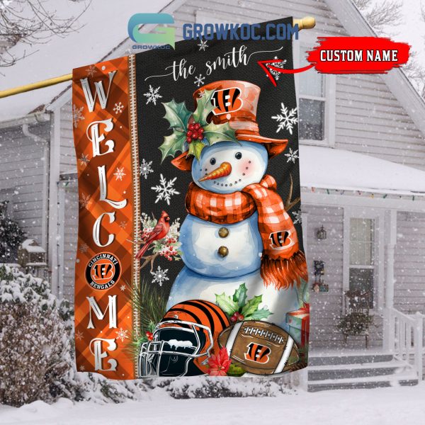 Cincinnati Bengals Football Snowman Welcome Christmas Personalized House Gargen Flag