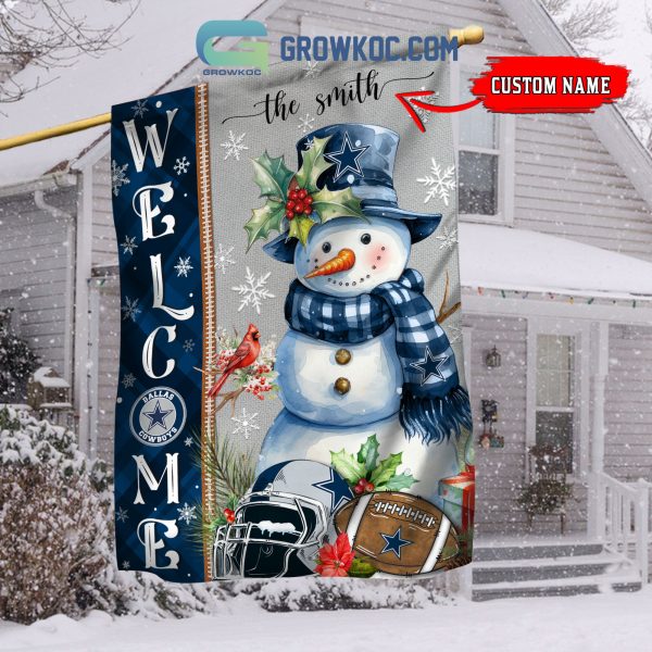 Dallas Cowboys Football Snowman Welcome Christmas Personalized House Gargen Flag