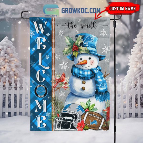 Detroit Lions Football Snowman Welcome Christmas Personalized House Gargen Flag